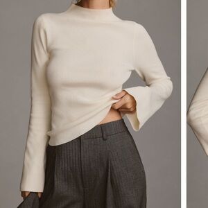 Anthropologie ivory Bell-Sleeve Sweater by Maeve